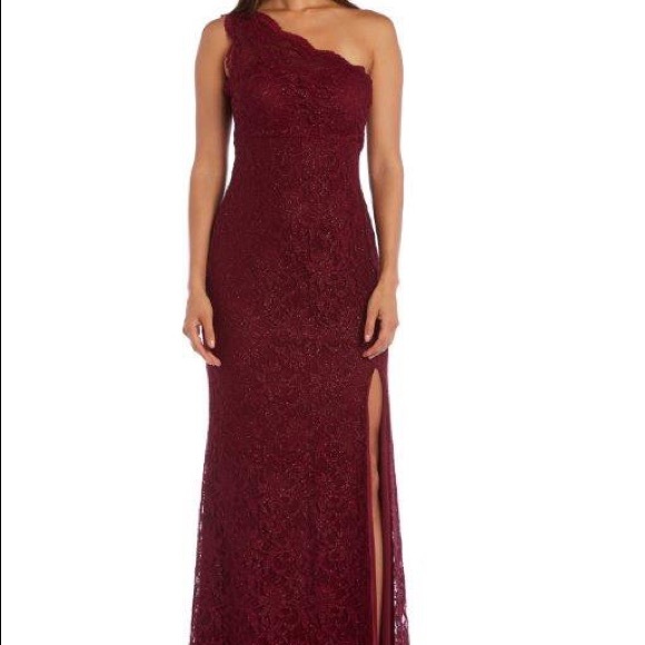 one shoulder lace gown